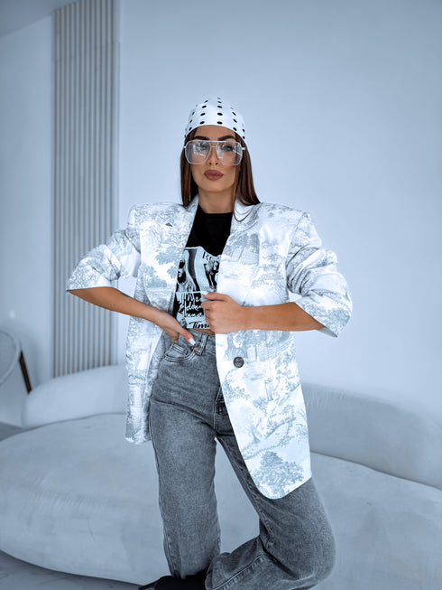 "LUXURY GEISHA" žakete - pelēka ar baltu